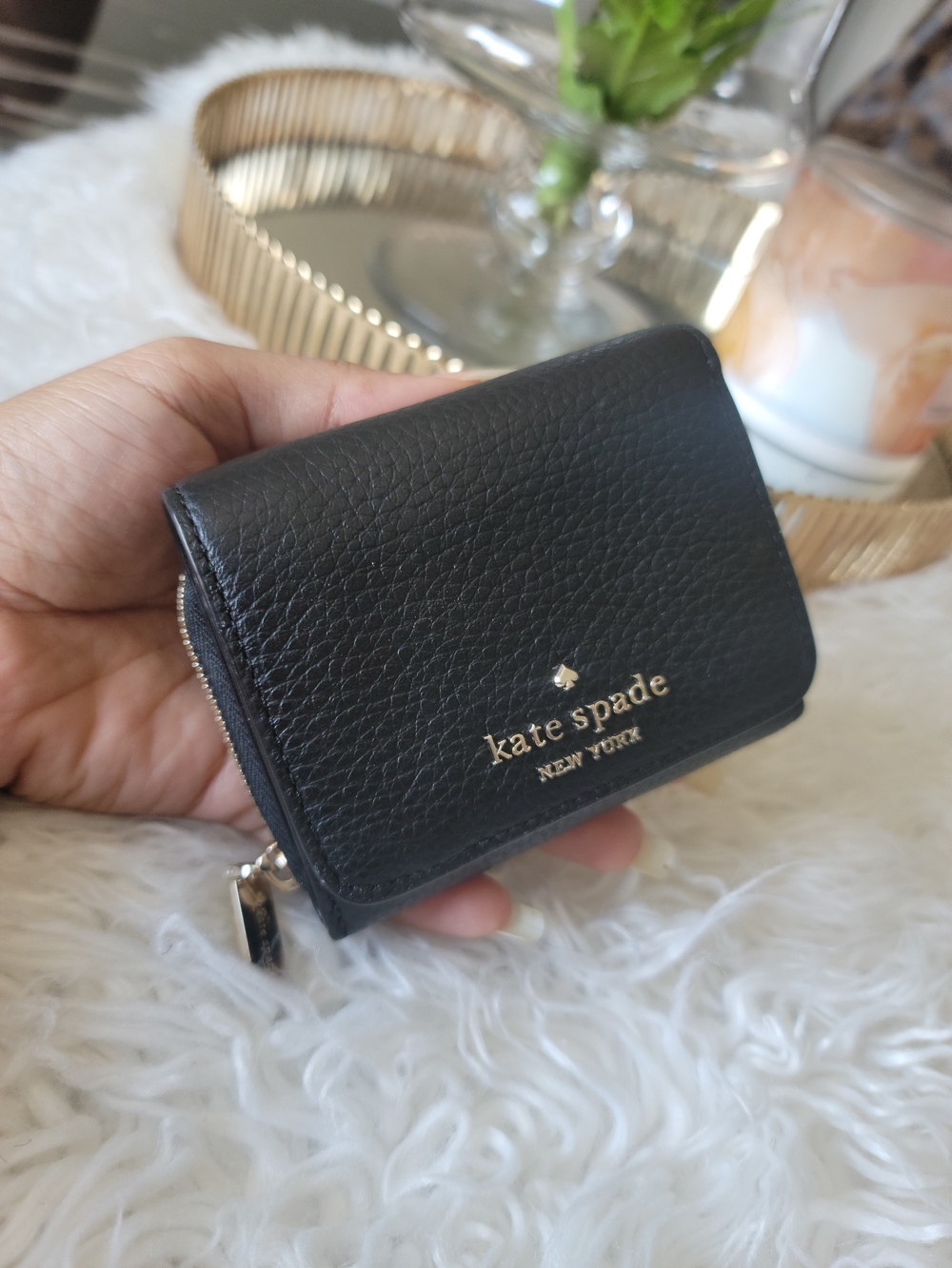 Kate Spade Black Pebbled Leather Compact Wallet